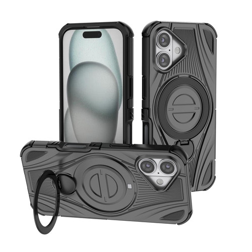 iPhone 17 Star Ring Metallic Pivot Bracket Magnetic Phone Case - Black