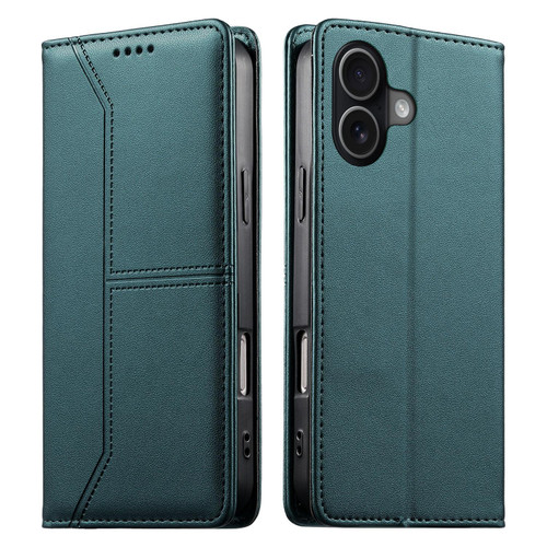 iPhone 17 Stitched Line Magnetic RFID Vegan Leather Phone Case - Green
