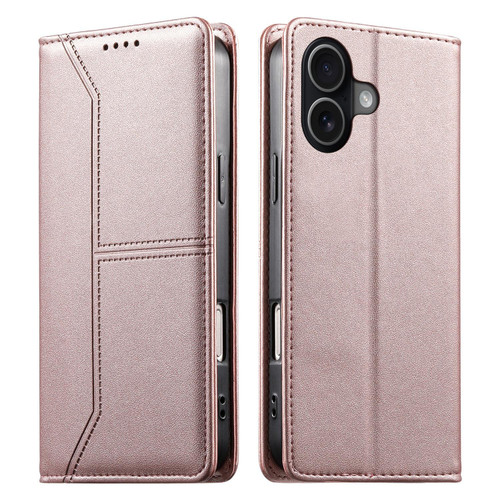 iPhone 17 Stitched Line Magnetic RFID Vegan Leather Phone Case - Pink