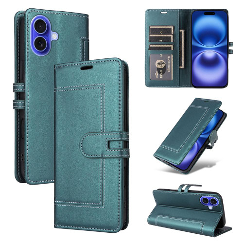 iPhone 17 Stitched Magnetic Buckle Leather Phone Case - Green