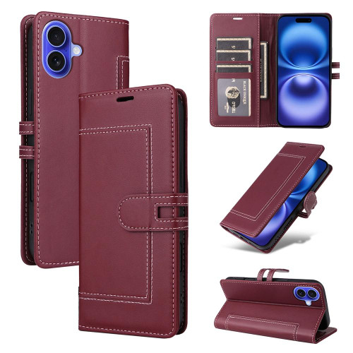 iPhone 17 Stitched Magnetic Buckle Leather Phone Case - Red