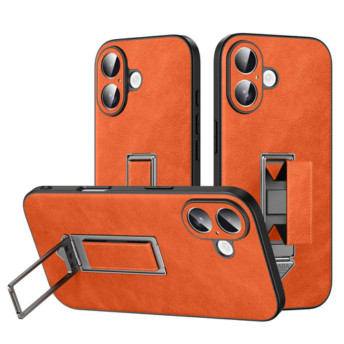 iPhone 17 SULADA Wristband Hidden Metal Holder Faux Leather Phone Case - Orange