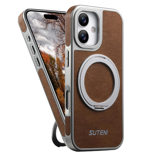iPhone 17 Suteni G6 Crazy Horse Texture Electroplated 360 Rotation Holder Magnetic Phone Case - Khaki