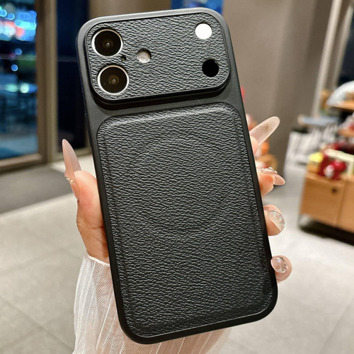 iPhone 17 Transforms Into 17 Large Window Litchi Texture Magnetic Phone Case - Black