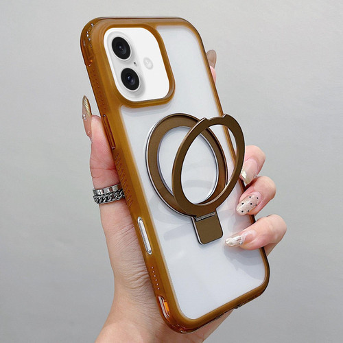 iPhone 17 Translucent Edge Transparency Metal Holder MagSafe Phone Case - Coffee