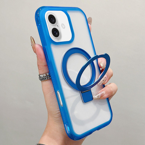iPhone 17 Translucent Edge Transparency Metal Holder MagSafe Phone Case - Dark Blue