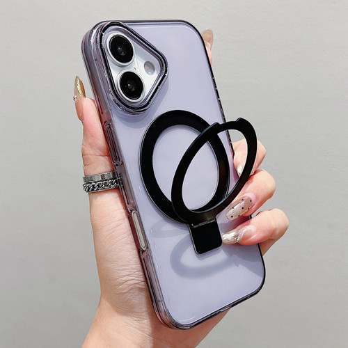 iPhone 17 Transparent Colorful Metal Ring Holder MagSafe Phone Case - Black
