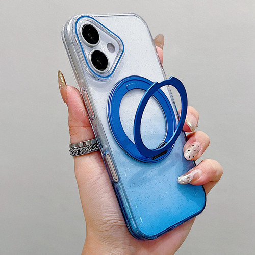 iPhone 17 Transparent Gradient 360 Degree Rotation Holder MagSafe Phone Case - Blue
