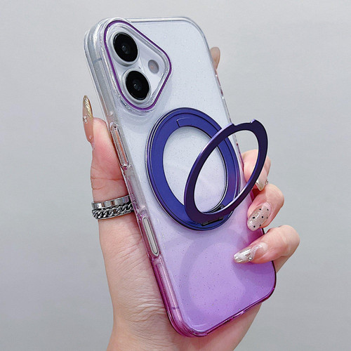 iPhone 17 Transparent Gradient 360 Degree Rotation Holder MagSafe Phone Case - Purple