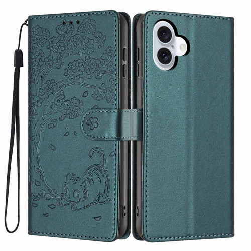 iPhone 17 Tree Cat Embossed Flip Vegan Leather Phone Case - Deep Green