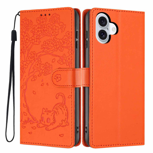 iPhone 17 Tree Cat Embossed Flip Vegan Leather Phone Case - Orange