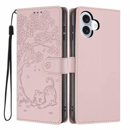 iPhone 17 Tree Cat Embossed Flip Vegan Leather Phone Case - Rose Gold