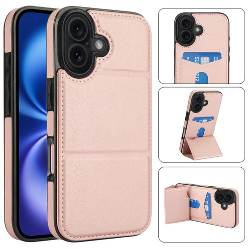 iPhone 17 Tri-fold Holder Leather Phone Case with Card Slot - Rose Gold