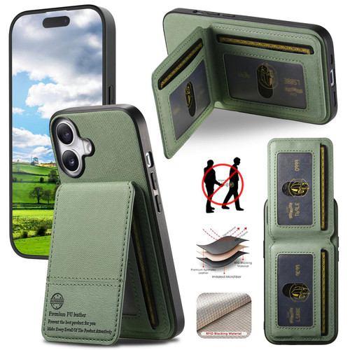 iPhone 17 Twill Fabric Leather Vertical Flip RFID Card Bag Phone Case - Green