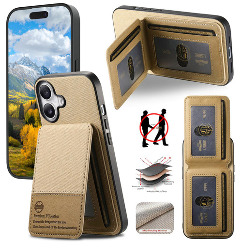 iPhone 17 Twill Fabric Leather Vertical Flip RFID Card Bag Phone Case - Khaki