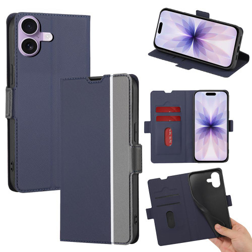 iPhone 17 Twill Texture Side Button Leather Phone Case - Blue