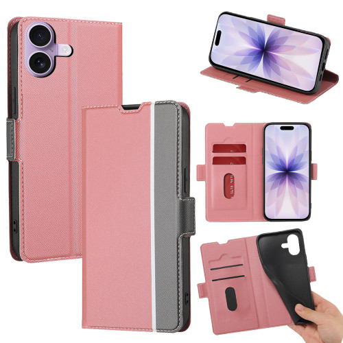 iPhone 17 Twill Texture Side Button Leather Phone Case - Pink