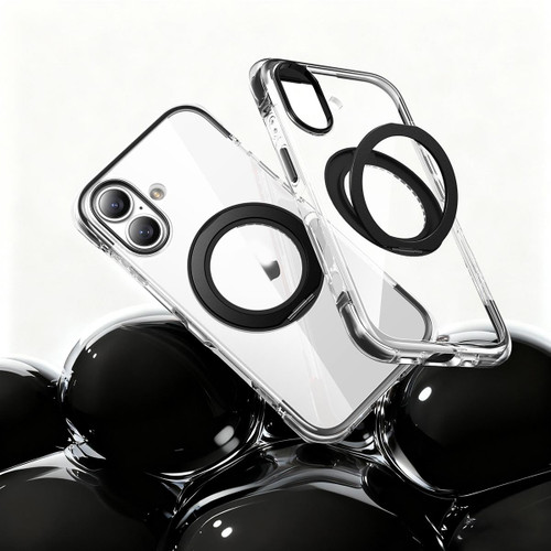 iPhone 17 Vacuum Airbag TPU + Acrylic 360 Rotating Bracket Magnetic Shockproof Phone Case - Black