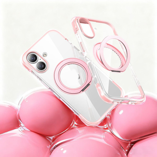 iPhone 17 Vacuum Airbag TPU + Acrylic 360 Rotating Bracket Magnetic Shockproof Phone Case - Pink