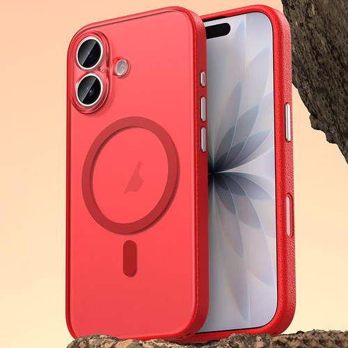 iPhone 17 Vegan Leather Magnetic Phone Case - Berry Red