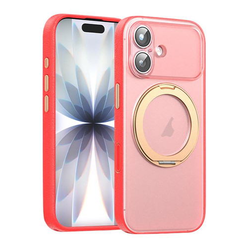 iPhone 17 Vegan Leather Magnetic Phone Case with 360 Degrees Rotating Stand - Berry Red