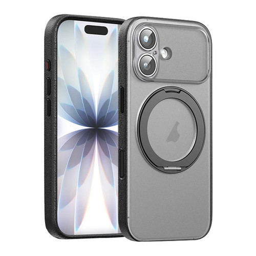 iPhone 17 Vegan Leather Magnetic Phone Case with 360 Degrees Rotating Stand - Black