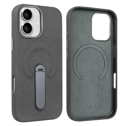 iPhone 17 VIETAO Suede MagSafe PU Leather Phone Case with Holder - Dark Grey