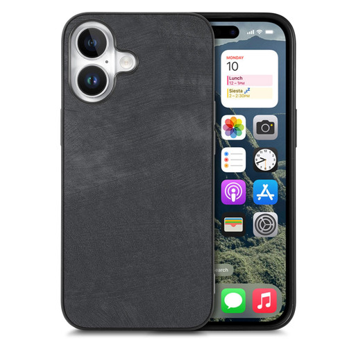 iPhone 17 Vintage Leather PC Back Cover Phone Case - Black