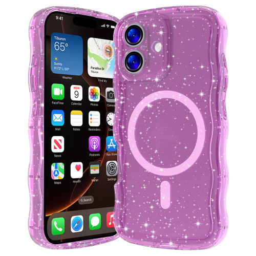 iPhone 17 Wave Glitter MagSafe Magnetic TPU Phone Case - Transparent Pink