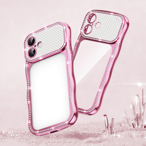 iPhone 17 Wave Twisting Star Diamond Shockproof Electroplate TPU Phone Case - Pink