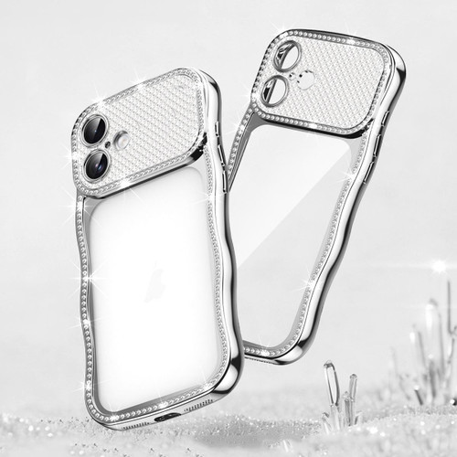 iPhone 17 Wave Twisting Star Diamond Shockproof Electroplate TPU Phone Case - Silver
