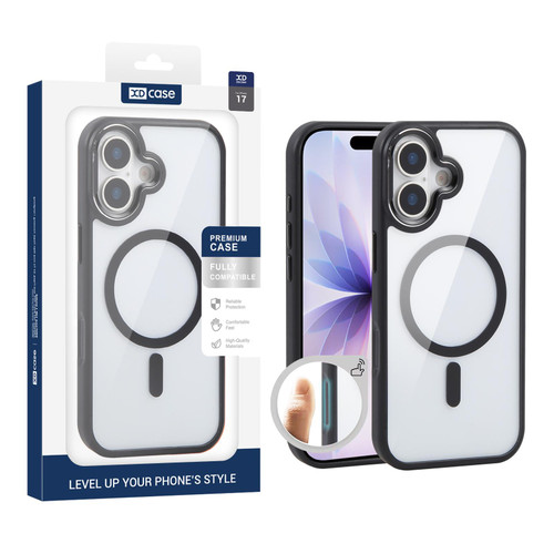 iPhone 17 XDcase JINDUN Clear Cover Independent Metal Button Magnetic Phone Case - Black