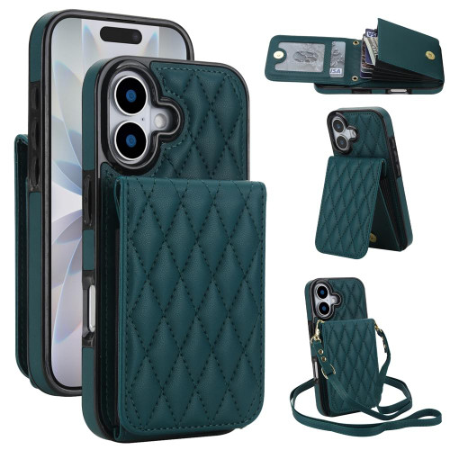 iPhone 17 YM015 Crossbody Rhombic Card Bag RFID Phone Case - Green