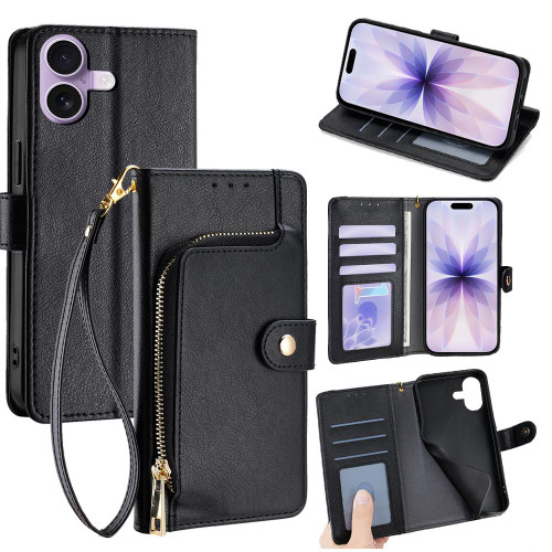 iPhone 17 Zipper Bag Leather Phone Case - Black