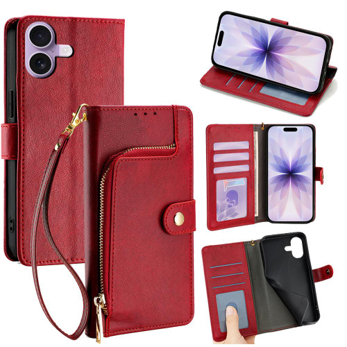 iPhone 17 Zipper Bag Leather Phone Case - Red