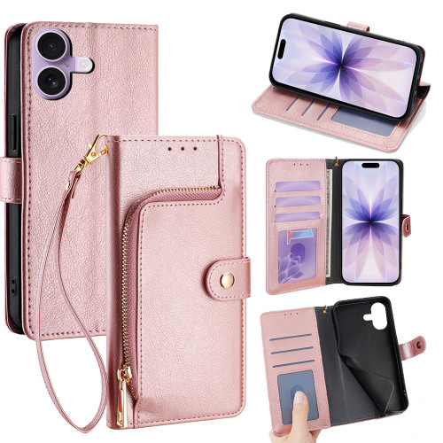 iPhone 17 Zipper Bag Leather Phone Case - Rose Gold