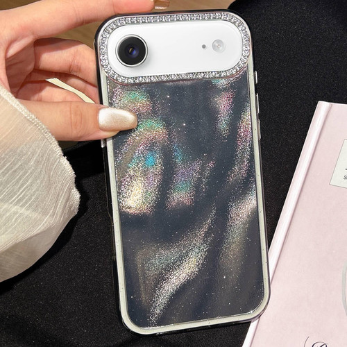 iPhone Air 3 in 1 Diamond Lens Frame Quicksand Pattern Phone Case - Black