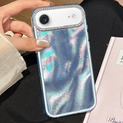 iPhone Air 3 in 1 Diamond Lens Frame Quicksand Pattern Phone Case - Blue