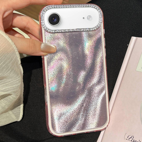 iPhone Air 3 in 1 Diamond Lens Frame Quicksand Pattern Phone Case - Pink