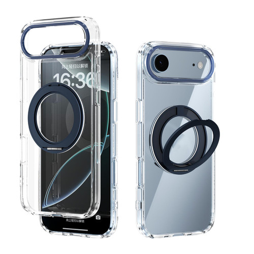iPhone Air ABEEL MagSafe Q-LUCK Pivot Bracket Transparent Phone Case - Dark Blue
