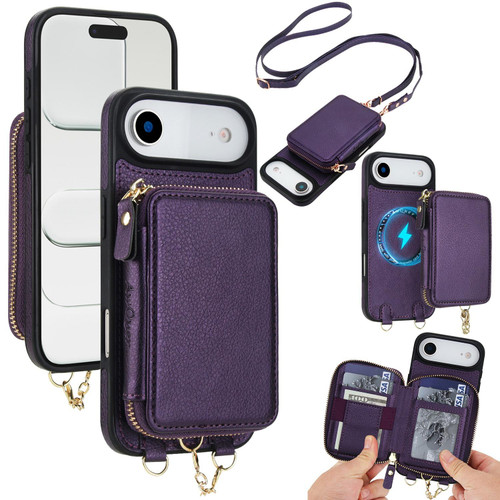 iPhone Air AwQuer 2 in 1 Crossbody Zipper Wallet Leather Back Phone Case - Dark Purple