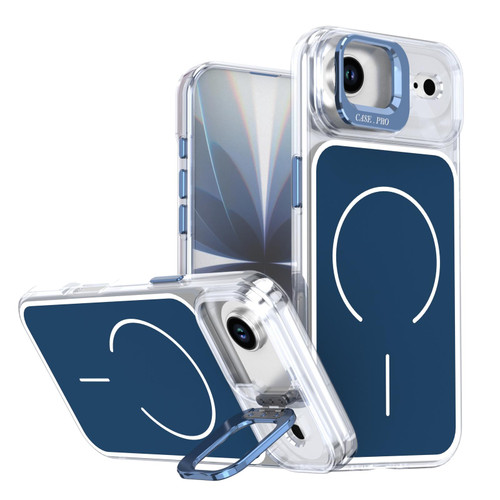 iPhone Air Bright Color Blocking Camera Bracket Magnetic Phone Case - Blue