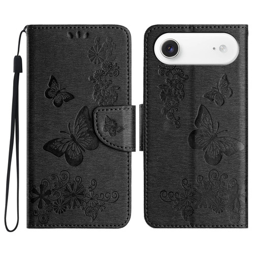 iPhone Air Butterfly Embossed Flip Leather Phone Case - Black