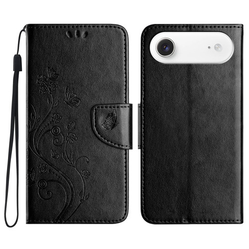 iPhone Air Butterfly Flower Pattern Flip Leather Phone Case - Black