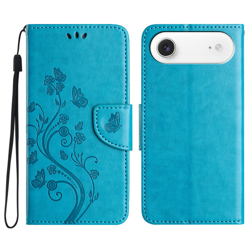 iPhone Air Butterfly Flower Pattern Flip Leather Phone Case - Blue
