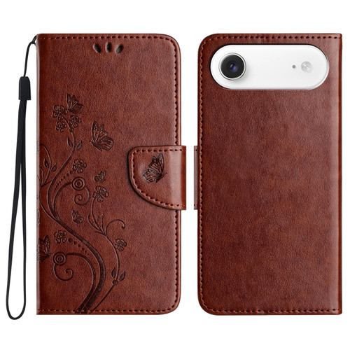iPhone Air Butterfly Flower Pattern Flip Leather Phone Case - Brown
