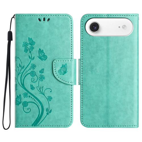 iPhone Air Butterfly Flower Pattern Flip Leather Phone Case - Green