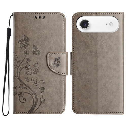 iPhone Air Butterfly Flower Pattern Flip Leather Phone Case - Grey