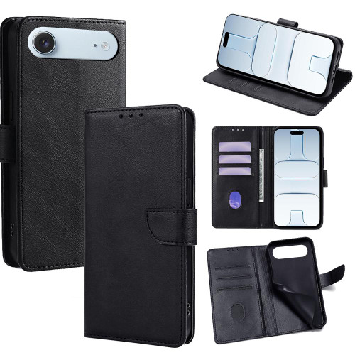 iPhone Air Calf Texture Buckle Flip Leather Phone Case - Black
