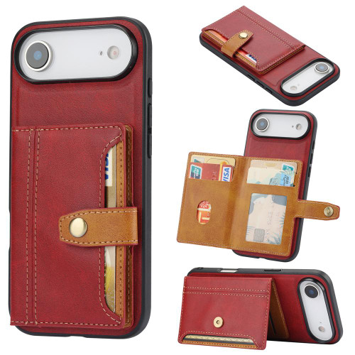 iPhone Air Calfskin Card Slot TPU Hybrid PU Phone Case - Red
